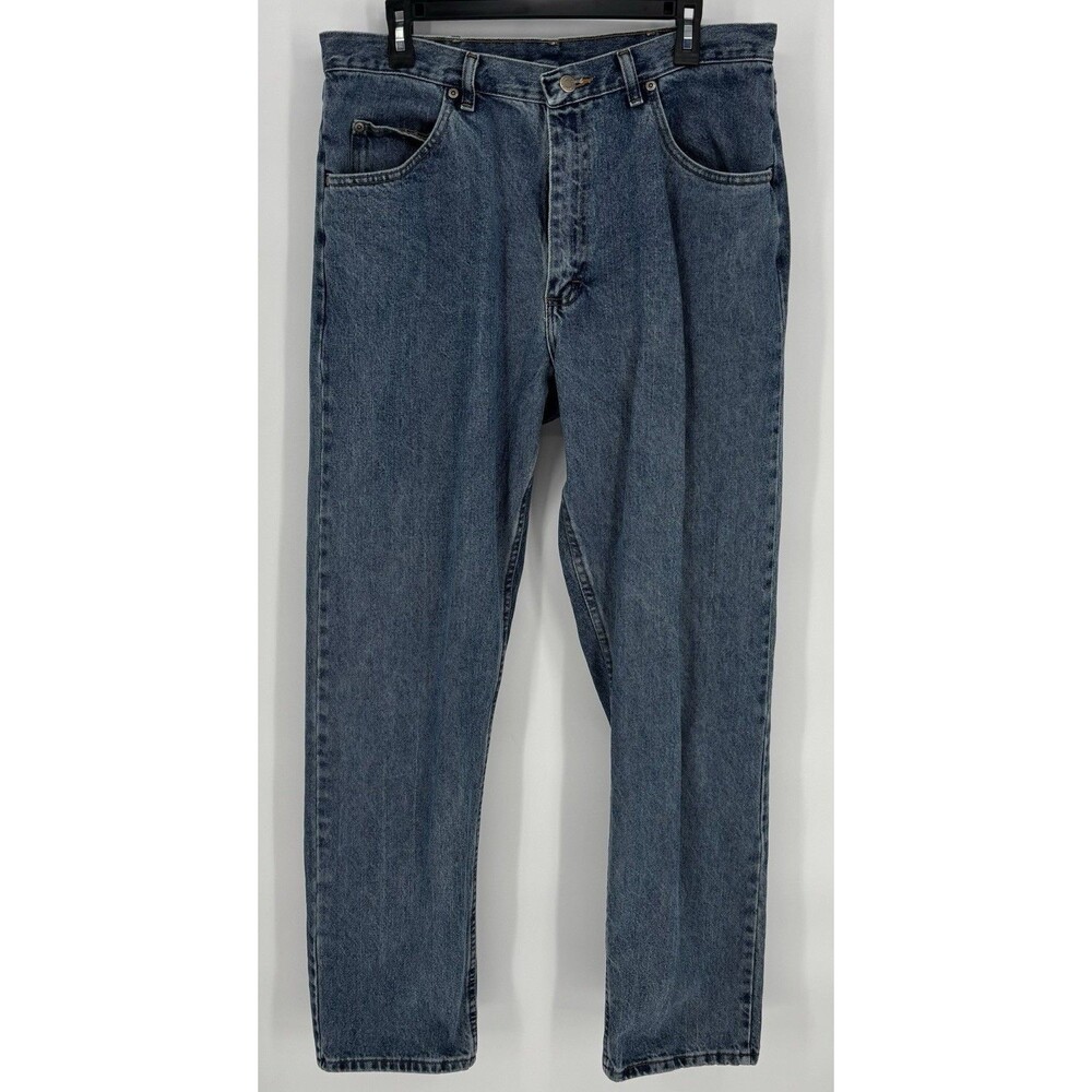 Wrangler Mens Jeans 36x33 Blue Relaxed Straight Leg Vintage Wash Denim USA